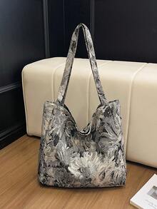 女士花卉图案休闲手提包，大容量单肩包 - 彩色 - 查看 2