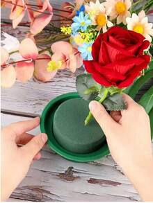 花朵海绵碗 4.72 英寸 DIY 花卉套装绿色圆形湿海绵婚礼过道鲜花派对装饰，圆形加强型花卉泡沫，用于插花、吸水和手持花束、碗、碗、花盆、植物盆 - 彩色 - 查看 5