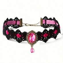 1pc Gothic Lace Choker Necklace With Rhinestone, Adjustable Clavicle Jewelry, Women'S Fashion Collar, Gift For Parties, Halloween, All-Season Accessory - 1 件隨機顏色 - 查看 5