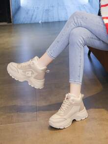 女士保暖内衬白色运动鞋，时尚防水防滑雪地靴 - 米色 - 查看 5