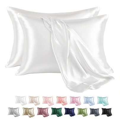 2pcs Queen Size Satin Pillowcases, Silky Breathable Envelope Closure Satin Pillowcases, Gentle On Hair And Skin, Cooling Pillowcases, Suitable For Hot Sleepers, An Ideal Gift For Parents And Friends In Air-Conditioned Rooms During Summer