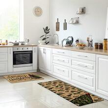 1 pièce Tapis de cuisine en lin imprimé motif sapin de Noël, cadeau de Noël, décoration de Noël, tapis de cuisine, tapis de sol, tapis de salle de bain, paillasson, rectangle imprimé en 3D, convient pour le salon, la chambre, le couloir, la salle de bain, la buanderie - Tapis en polyester, décoration d'intérieur et d'extérieur