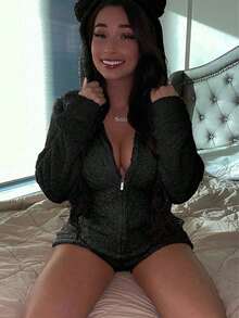 Women's Autumn And Winter Plush Velvet Jumpsuit Warm Zipper One-Piece Pajamas With Hood And Bear Ears Warm Jumpsuit Home Comfortable And Cute - 黑色 - 查看 3