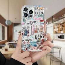Fashionable Travel 1pc Minimalist Transparent Anti-Drop Protection Phone Case With Castle & English Text Graphic, Compatible With IPhone 17 Pro Max,16 Pro Max, 15, 14 Plus, 13, 12, 11, And Series Waterproof Shockproof Scratch Resistant,Gift,Boyfriend,Girlfriend - 款式1 (1PC) - 查看 3