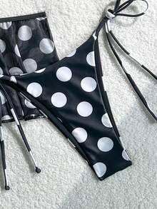 Bộ đồ 3 món gợi cảm, thanh lịch, tối giản dành cho nữ, gồm áo bikini buộc dây cổ in chấm bi toàn thân và chân váy đính cườm, trang phục dự tiệc đi biển, bộ đồ nghỉ mát mùa xuân/hè mới về. - màu đen - Xem 6