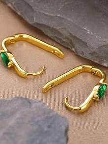 1 Coppia di Orecchini a Cerchio Quadrati con Zirconia Ovale Verde, Placcati in Oro, in Acciaio Inossidabile, Gioielli per Orecchie di Lusso, Regali per Feste