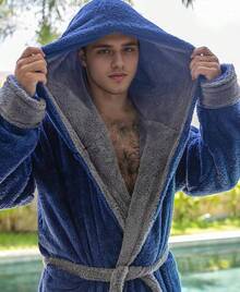 Mens Robe With Hood, Big And Tall Plush Fleece Long Robe For Men Full-Length Bathrobe Cozy And Warm With Pockets