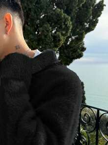 Herren Lässig Loose Fit Pullover Sweater, Rippkragen mit Knöpfen, Langarm, Farbblockabschluss, warm und vielseitig, geeignet für Frühling, Herbst, Winter