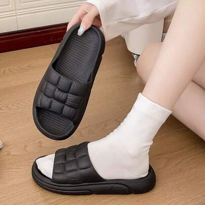 Ciabatte popolari per ragazze e donne, ciabatte versatili e fresche, ciabatte da casa estive, ciabatte a righe semplici di colore unito per coppie in dormitorio, ciabatte piatte con punta tonda antiscivolo per nuova casa e bagno, ciabatte antiscivolo universali nere per uso esterno e interno per donne e ragazzi, ciabatte da doccia per casa e bagno per uomo