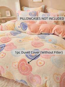 1pc Snowflake Fleece Floral & Heart Pattern Pink Duvet Cover, Warm Plush Comforter Cover For Bedroom, Suitable For Spring, Autumn & Winter - Multicolor - View 5
