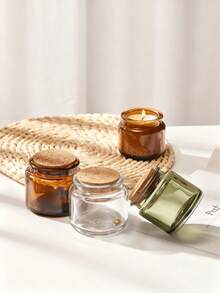 1pc Vintage Handmade Diy Aromatherapy Candle Container Cork Stopper Glass Cup Creative Brown Candle Holder Jar With Wooden Cap For Decor,Candlestick Cup Aromatherapy Cup Empty Bottle Wooden Stopper Transparent Candlestick Cup Diy Empty Cup Companion Gift Ornament.