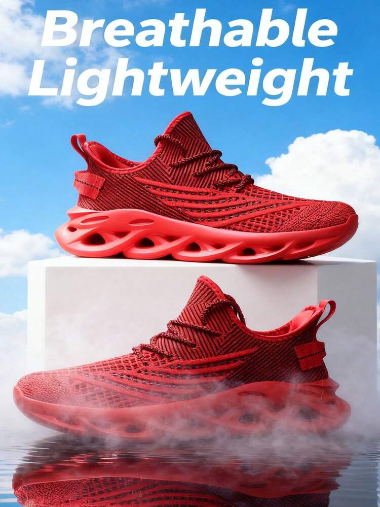 2025 Spring & Summer New Super Lightweight & Breathable Couples Sports Shoes, Casual Outdoor Sneakers, Running Shoes, Comfortable Hiking Shoes, MD + Twist Sole, Anti-Slip , Soft & Comfortable, Random Asymmetrical Pattern - Red - View 7