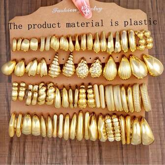 1-36 Pairs Minimalist UV Plated CCB Resin Geometric Stud Earrings Set, Simple Fashion Earrings For Daily Wear, Gift For Friends, Family