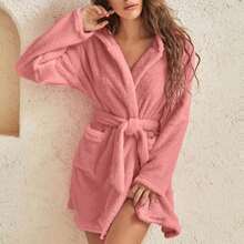 1 pieza - Bata de estilo europeo y americano para uso estacional, bata de novia y dama de honor, bata de hotel SPA, traje de sauna, bata de baño cálida para piscina al aire libre, bata larga con capucha y bolsillos de felpa suave y cálida para mujer, ropa de dormir de SPA - Multicolor - Ver 6