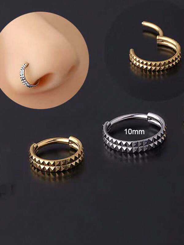 1 pezzo Anello per il naso senza cuciture geometrico inciso a doppia/singola fila di colore titanio, orecchino ad anello multifunzione ipoallergenico unisex