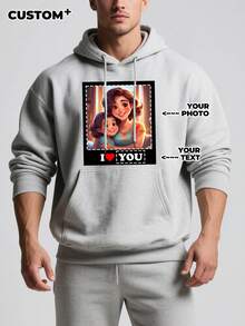 定制男士连帽衫，多种文字选项可选，只需上传图片即可获得独一无二的个性化连帽衫。时尚之选，打造您的专属连帽衫。无论是自用还是送礼，都是绝佳之选。长袖卫衣 - 灰色 - 查看 1