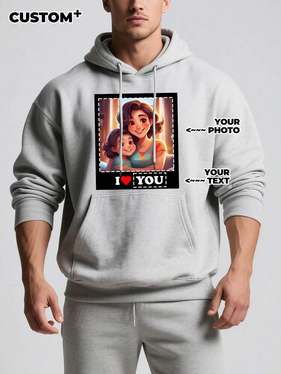 定制男士连帽衫，多种文字选项可选，只需上传图片即可获得独一无二的个性化连帽衫。时尚之选，打造您的专属连帽衫。无论是自用还是送礼，都是绝佳之选。长袖卫衣 - 灰色 - 查看 1