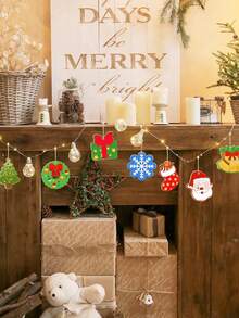 10 قطعة من شرائح الخشب المطلية باليد للزينة الكريسماسية DIY، تشمل 1 ملصق من الراين، 12 قلم ملون، لوح خشبي مقطع بالليزر كزينة شجرة ، قلادة للرسم للأطفال