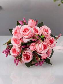 1 件全新人造紫玫瑰花束，伴娘、新娘婚礼用品，摄影道具，优雅浪漫婚礼装饰 - 紫色 - 查看 6