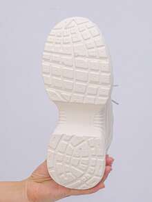 Women's Solid Color Thick Sole Sneakers With Front Tie Closure, Outdoor Tennis Shoes With Mesh Detailing, Khaki