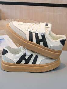 一双高品质时尚运动鞋，适合大龄儿童，新款校园运动鞋，鞋底和鞋面柔软舒适，男童休闲鞋，透气女童帆布鞋，幼儿园学生运动鞋，多功能魔术贴帆布运动鞋 - 黑色 - 查看 3