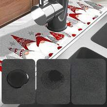 1pc Christmas Theme, Christmas Gnome Pattern Diatom Mud Faucet Absorbent Pad-Anti-Slip, Moisture-Proof And Splash-Proof Guard, Suitable For Kitchen And Bathroom Countertops.