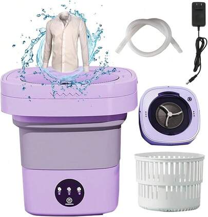 Mini Lavadora Portátil y Plegable de 8L con Función de Secado, Cesta de Drenaje y Tubo de Agua