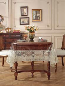 1件防水奢华欧式刺绣蕾丝边桌布 - PVC蕾丝混纺长方形桌布，防油，适合节日派对和庆典，简约浪漫的桌面装饰，适用于客厅、厨房、卧室和酒店。 - 金色 - 查看 4