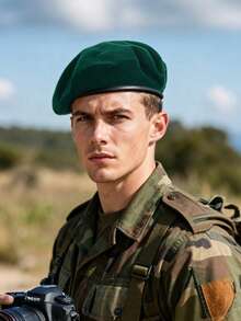 BREITER 1pc Men's Adjustable Wool Beret Cap, Military Style Outdoor Sun Protection Leisure Hat - Black - View 6