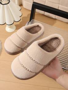 女士厚底保暖毛绒拖鞋，新款室内女式羊毛拖鞋，秋冬防滑情侣拖鞋 - 咖啡 - 查看 3
