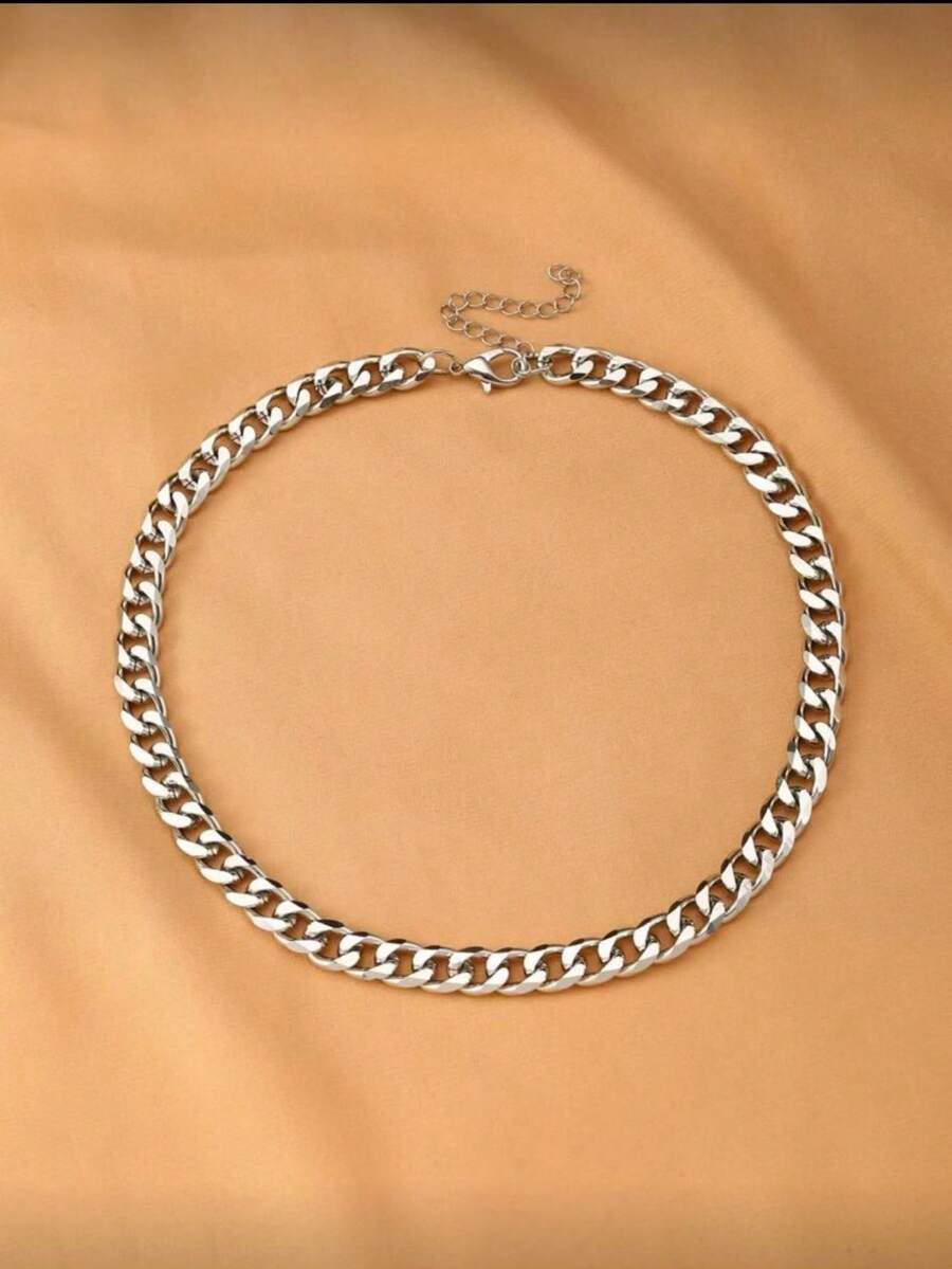1pc Solid Color Vintage Style Chain Necklace, Suitable For Daily Wear