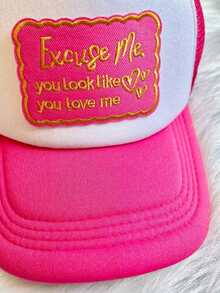1/2pcs "Excuse Me You Look Like You Love Me" Iron-On Embroidered Patches - Humorous Quote With Heart Design, Durable Fabric For Clothes, Jackets, Hats, Backpacks, Hat Embellishment, Contrasting Colors, Versatile Fabric Patch,Iron-On/Sew-On Applique Patch For Trucker And Clothing Diy Decoration - Multicolor - View 2