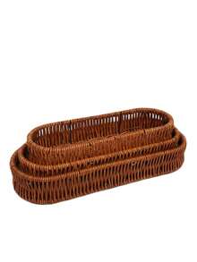 1pc/2pcs Rattan Cutlery Utensil Storage Basket/Box,Draining Basket - Brown - View 6