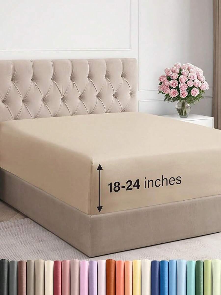 Fitted Sheet 200 X 200 Cm - Extra Deep Fitted Sheet For Mattresses Up To 40 Cm (16 Inches) Height - Soft Brushed Microfibre - Wrinkle-Free, Shrink And Colour Resistant - Oeko-Tex - Dark Grey Bed Sheet - Cream - View 1