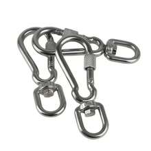 Ganchos giratorios de acero inoxidable, hebilla de correa de perro con bloqueo, hebilla de liberación rápida, mosquetón, Clips para caminar, mochila de Camping SZ4J - M7 - Ver 9