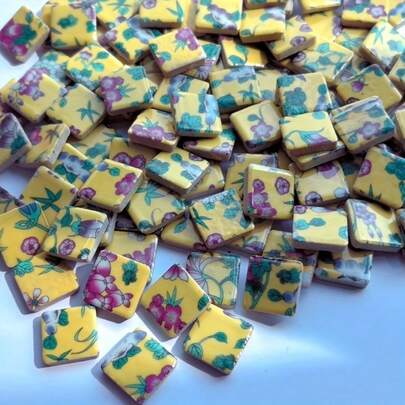 150 جرام/5.29 أونصة لكل عبوة، بلاط فسيفساء زهري ذو لون أصفر فريد، مناسب لمشاريع الفن والديكور المنزلي في غرفة المعيشة والمطبخ والحمام والحديقة، غني باللون، مواد حرفية DIY