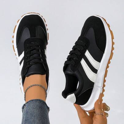 Tênis Esportivos Femininos de Cor Sólida com Cadarço, Adequados para Academia e Todas as Estações