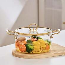 Garnek do zupy o dużej pojemności ze szkła borokrzemianowego, wielofunkcyjny garnek z podwójnym uchem, domowy garnek gazowy, garnek o dużej pojemności, odporny na wysokie temperatury, odpowiedni do kuchenki mikrofalowej, odpowiedni na Halloween, Boże Narodzenie i inne święta. Ze względu na specjalny proces produkcji mogą występować drobne ślady, które nie wpływają na użytkowanie i wygląd. - Wielokolorowe - Zobacz 7