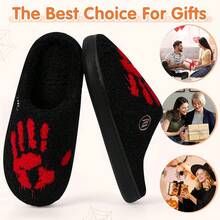 Cozy Plush Halloween Pumpkin Slippers, Non-Slip Fluffy Design - Red Hand - View 8