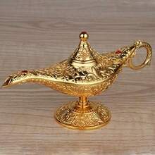 Vintage Magic Genie Lamp Costume Accessory Gift For Women Classic Arabian Props Pot Decor (Gold) Light Luxury Gold Pattern Search Banner Magic Lamp, Palace Dinner Decoration Ornament Magic Lamp, Magic Lamp Handicraft Ornament