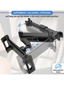 1个升级版黑色车载头枕平板电脑/手机支架，360度旋转，可调节和可伸缩 - A - 查看 11