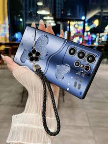 蓝色爱心图案镂空边缘腕带防震手机壳，兼容苹果（A13 4G、A22、A21S、A51 4G、A52、S22 Ultra、A33 5G）、红米 - 彩色 - 查看 5