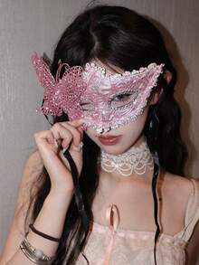 1 件女士性感蕾丝面具，性感装饰面具，适合成人派对、化妆舞会、万圣节，适合化妆派对、化妆舞会、表演使用情人节情人节 - 彩色 - 查看 2