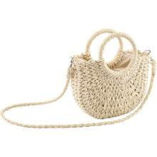 Small Summer Beach Straw Bag Women Crossbody Top Handle Shoulder Handbag Handwoven Rattan Clutch Purse - Light Brown - View 8