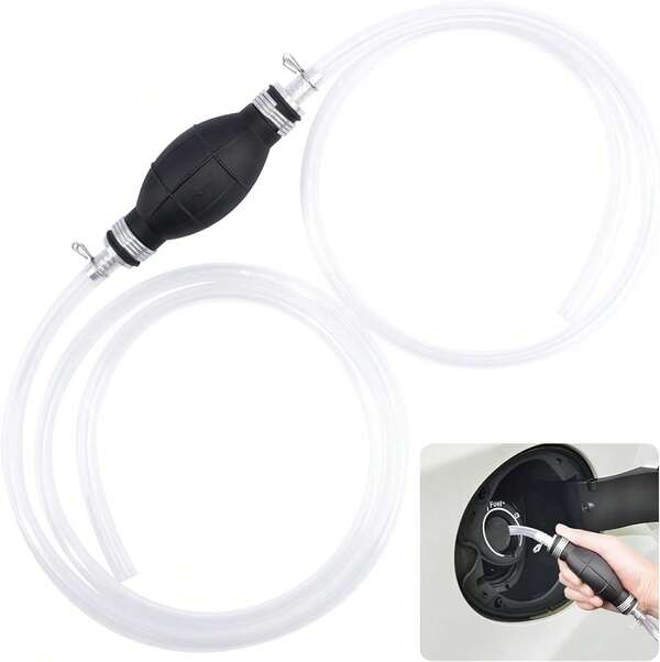Bomba de Sifón de Gasolina, Bomba Manual de Transferencia de Combustible de Alto Flujo para Gasolina, Agua, Aceite,, con 2 Mangueras de PVC Premium