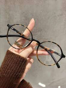 1pc Retro Round Optical Glasses, TR Material, Fashion Eye Protection, Suitable For Women, Students, Electronic Reading, Decoration, Smartphone Use