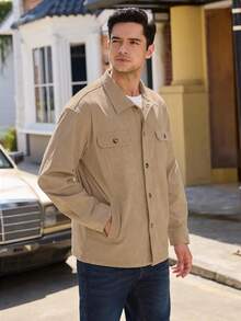 Men's Corduroy Shacket With 4 Pockets (Chest & Side Slant) Button Down Work Jackets Casual Long Sleeve Shirt Jackethalloween - 咖啡-1 - 查看 6