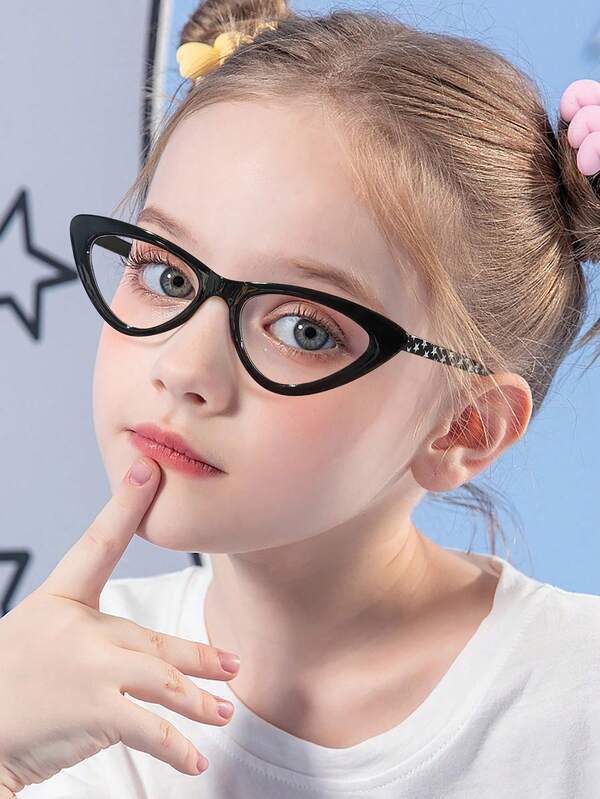 1 szt. Dziecięce okulary przeciwsłoneczne w stylu retro w małej ramce, 9-14 lat, z akrylu, z antyrefleksyjnym, czarnym światłem, z lustrzanymi nóżkami w kształcie kocich oczu, do codziennego czytania i akcesoriów Y2K