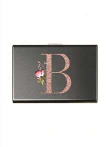 Estuche de tarjetas delgado con 6 ranuras para tarjetas, con patrón de iniciales de la A a la Z en color oro rosa, billetera portadora de identificación y tarjetas de crédito, minimalista y delgado de metal de aluminio, cartera RFID para mujeres y organizador de tarjetas de metal para hombres