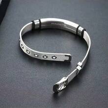1pc Minimalist Stainless Steel Curved Plate Mesh Silver Color Bracelet, Length 17-22cm For Men